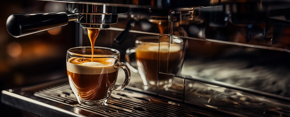 Espresso Machine pouring espresso into glass cup