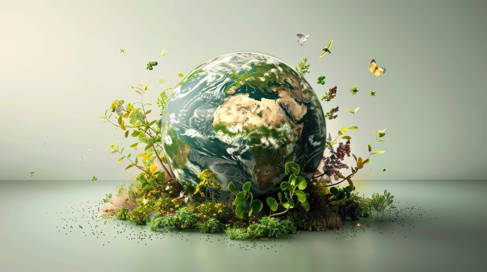 Sustainability, green earth srpouts with life, green future