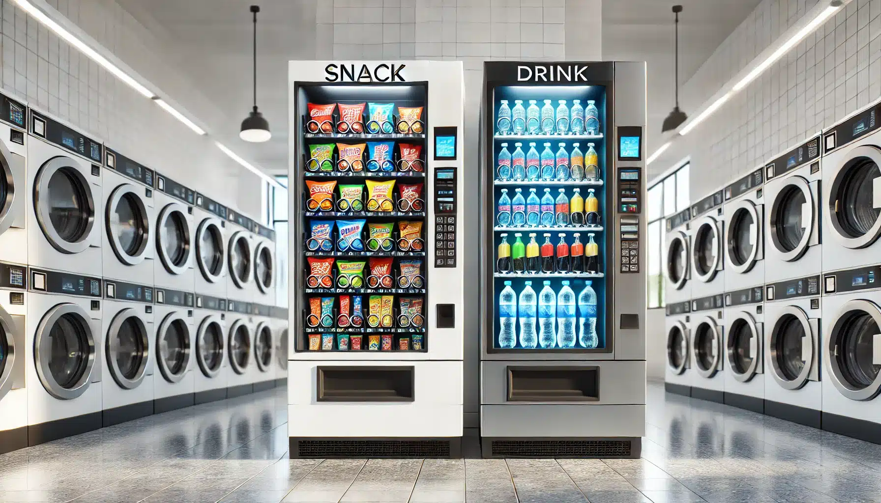 snack and drink vending machine in a laundromat