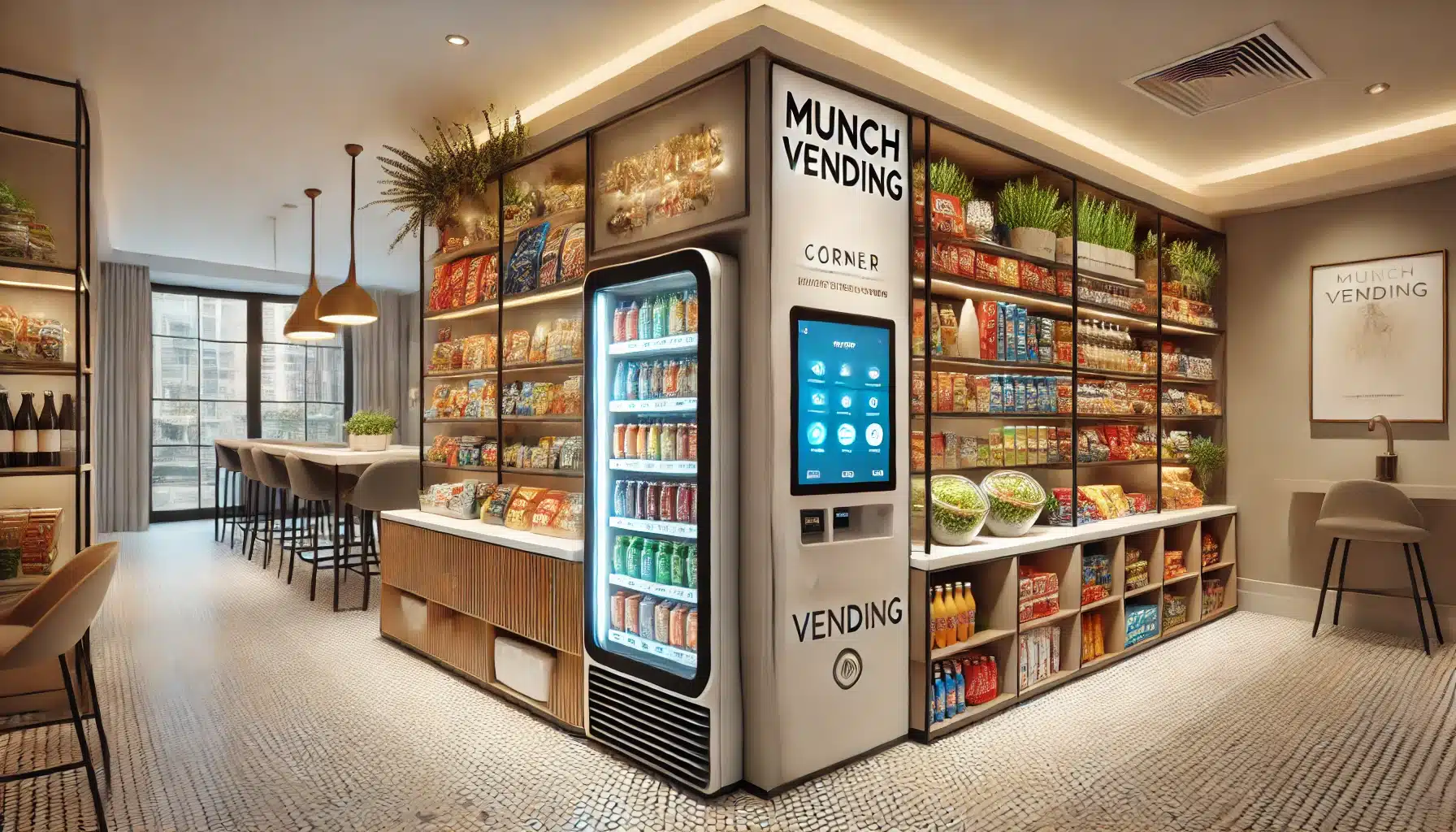 refreshments corner in upscale hotel provided by munch vending, vending for hotels