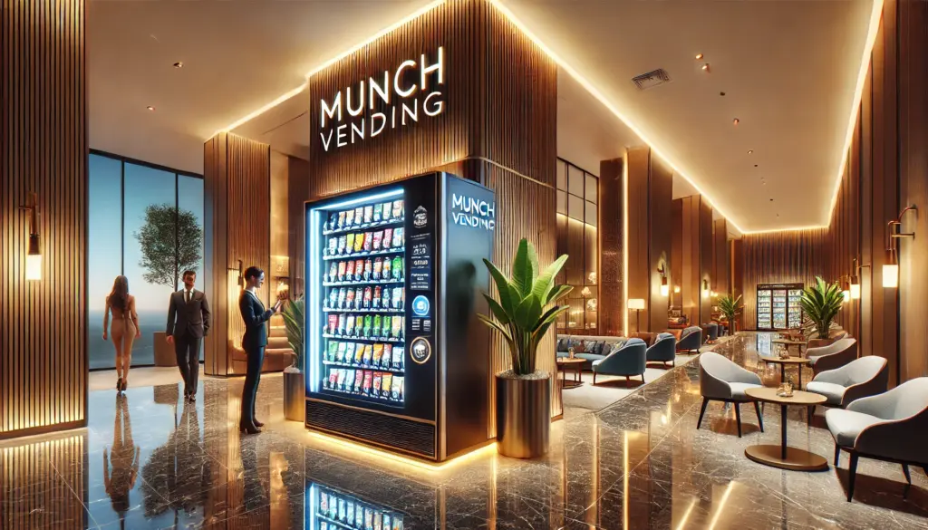 Munch vending vending machine in upscale hotel lobby