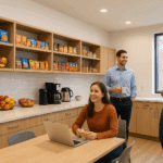 Customized Pantry Service - Bright break room with snacks and coffee.